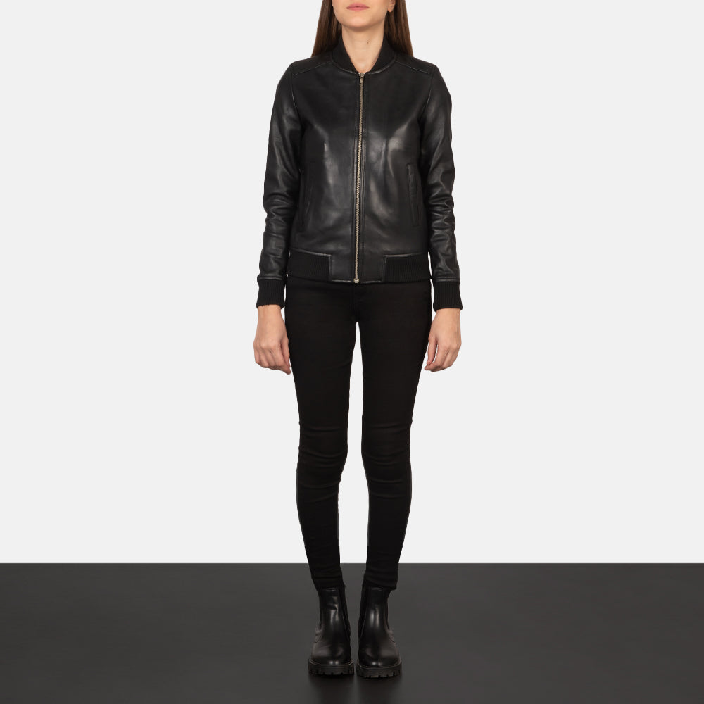 Bliss Black Leather Bomber Jacket