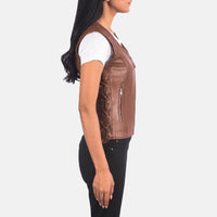 Vanda Brown Leather Biker Vest