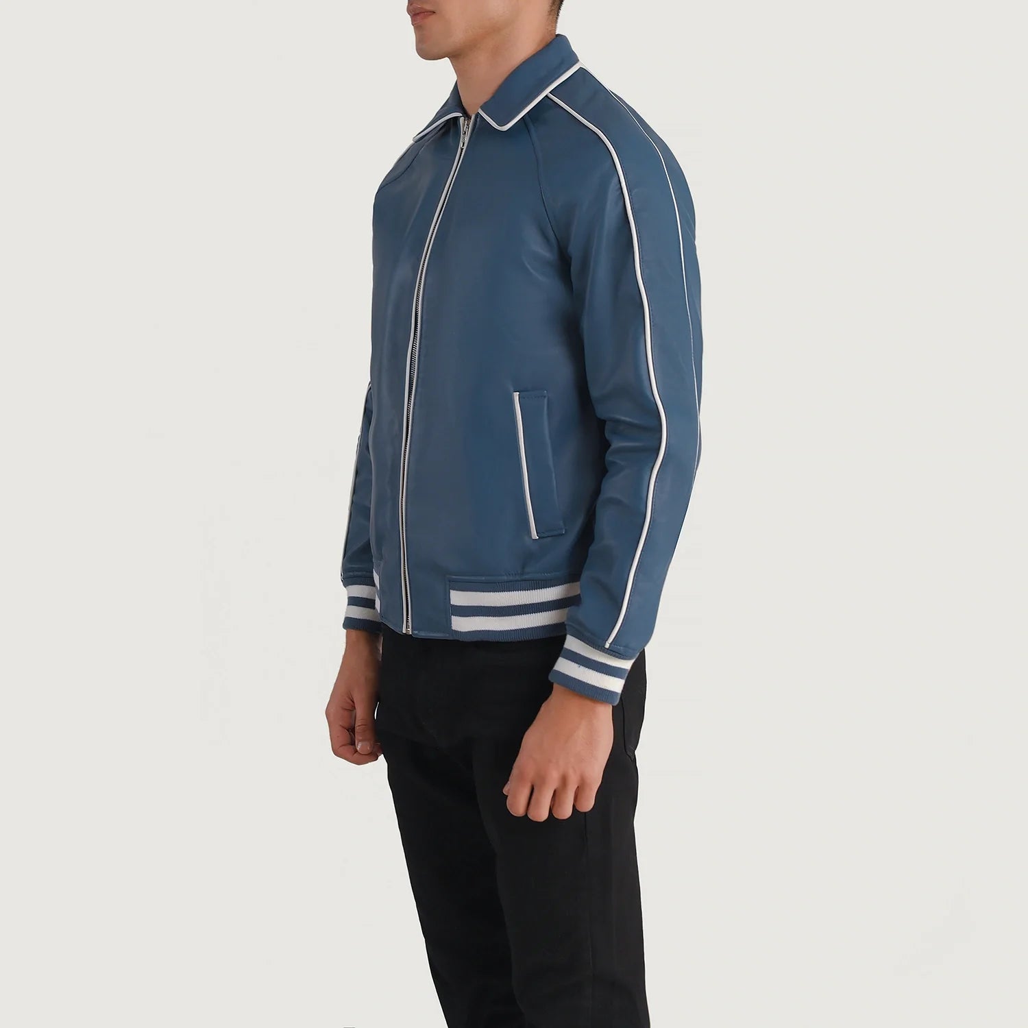 Cooper Blue Leather Varsity Jacket