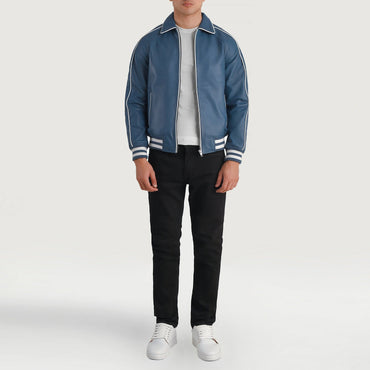 Cooper Blue Leather Varsity Jacket