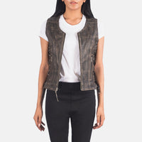 Vanda Distressed Brown Leather Biker Vest