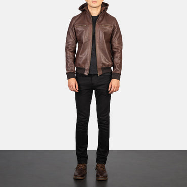 Bouncer Biz Brown Leather Bomber Jacket