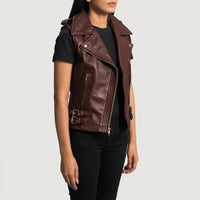 Rhonda Maroon Leather Biker Vest