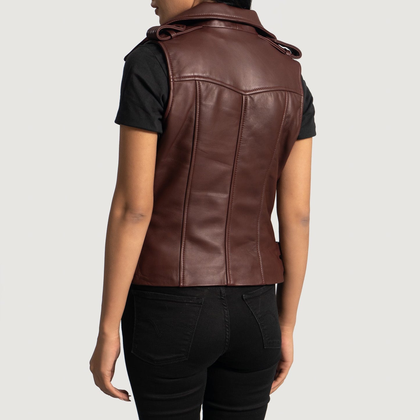 Rhonda Maroon Leather Biker Vest