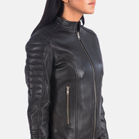 Adalyn Quilted Black Leather Biker Jacket