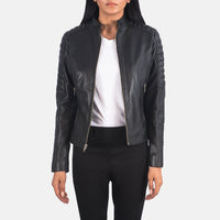 Adalyn Quilted Black Leather Biker Jacket