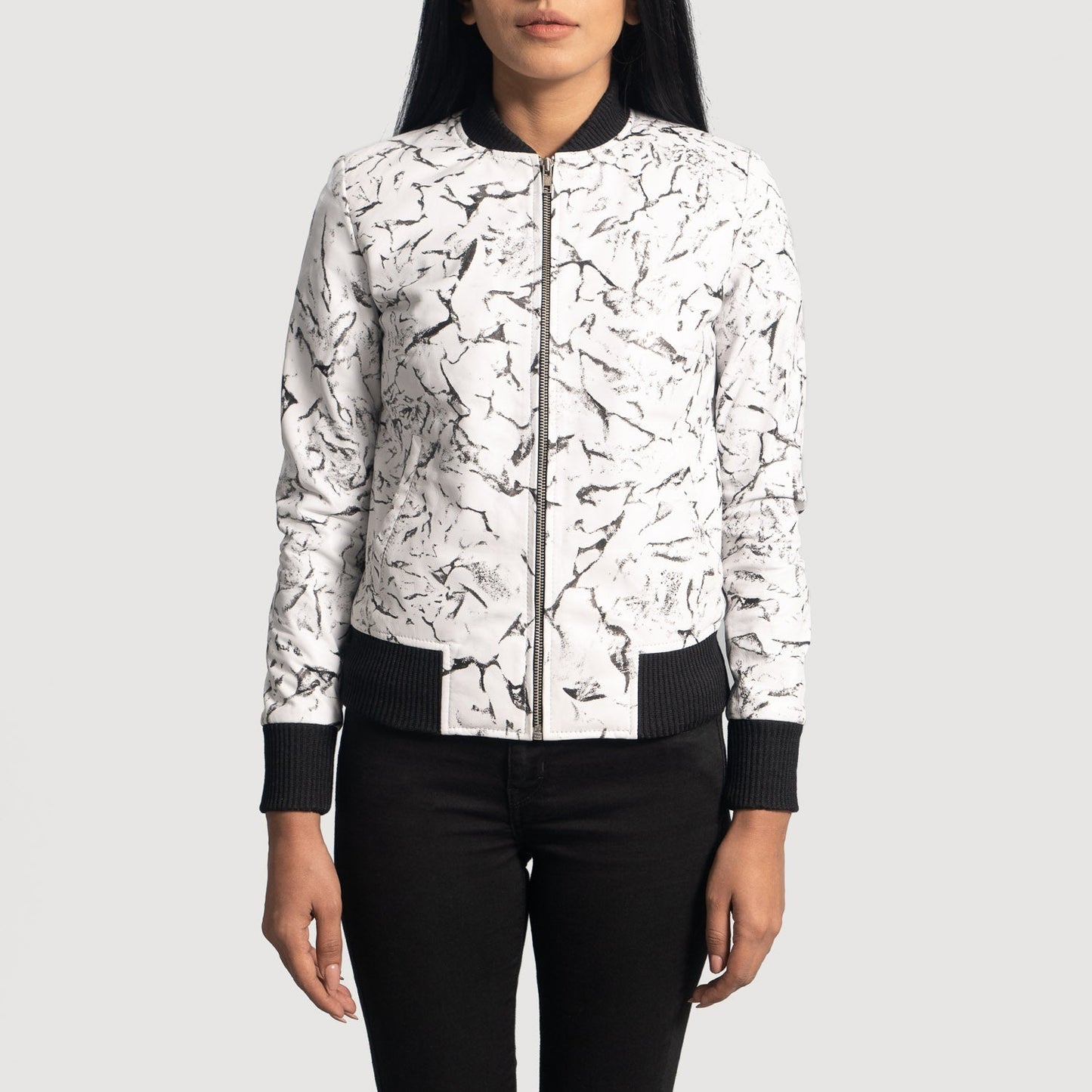 Donna Blake White Leather Bomber Jacket